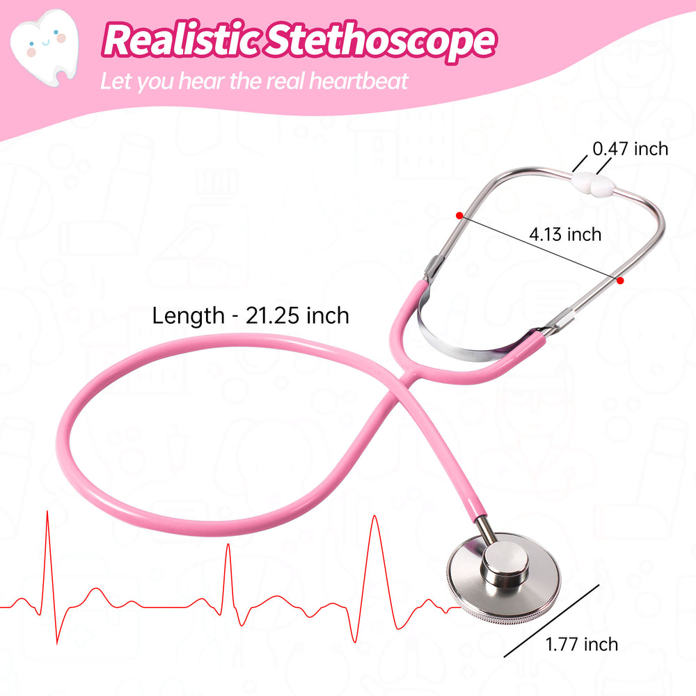 Doctor Kit for Kids, Toddler Doctor Playset with Real Stethoscope(Pink)