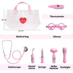 Kids Doctor Kit, 8 Pieces Kids Doctor Playset with Medical Storage Bag & Real Stethoscope(Pink)