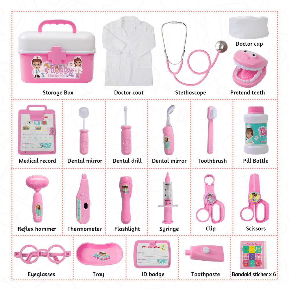 Doctor Kit for Kids, Toddler Doctor Playset with Real Stethoscope(Pink)