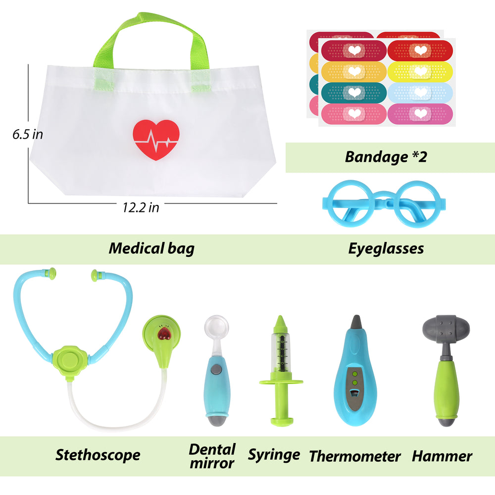 Kids Doctor Kit, 8 Pieces Kids Doctor Playset with Medical Storage Bag and Electronic Stethoscope