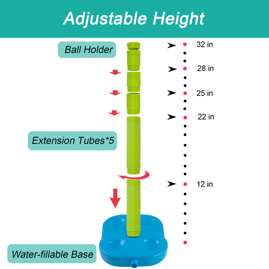 Liberry Pilkada Aro por Infanetoj kun Alĝustigebla Alteca Pilka Stando, Pezita Bazo kaj Infana Basbalbatilo, Sportaj Ludiloj Naskiĝtaga Donaco por Knaboj Knabinoj Aĝoj 3, 4, 5 (Verda)