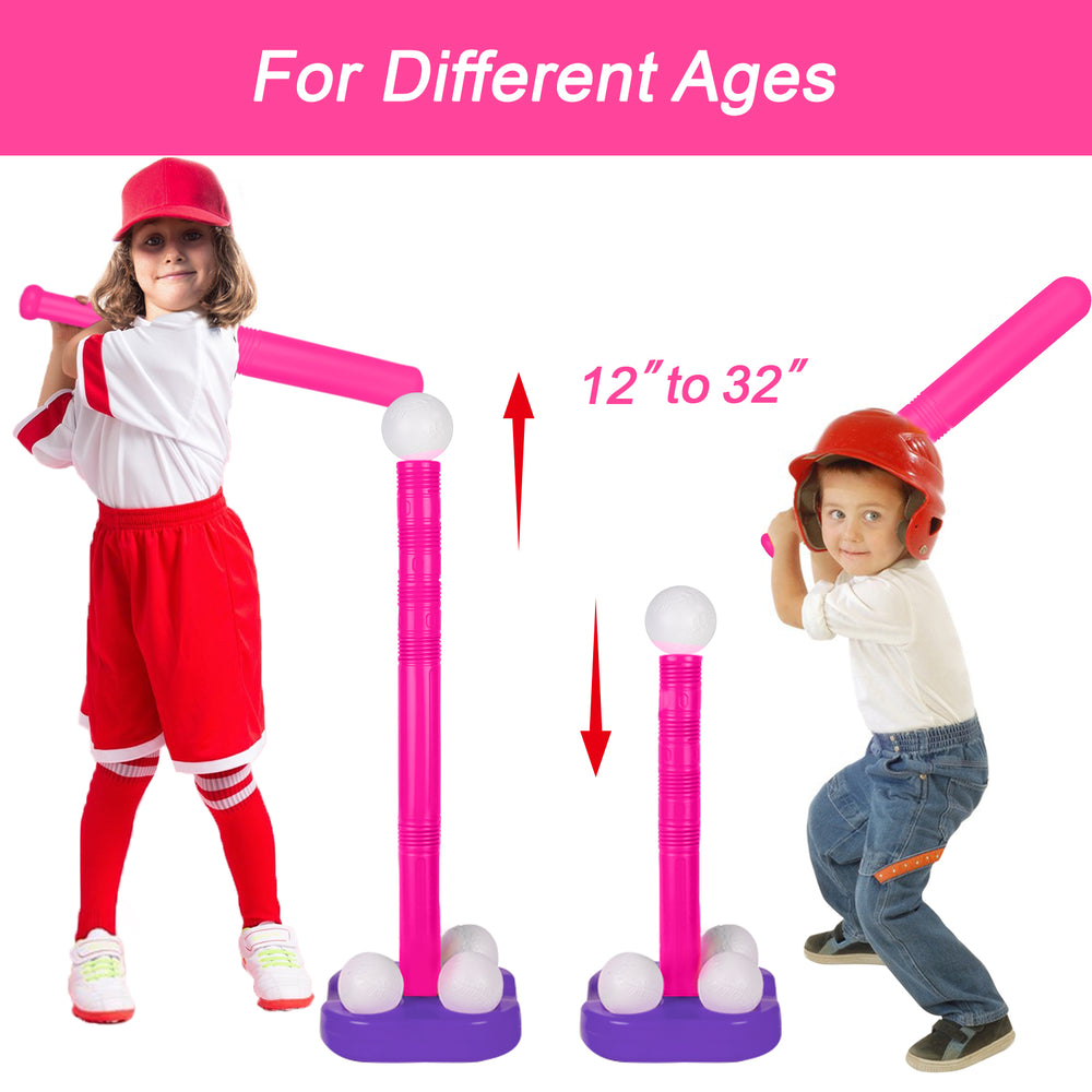 Adjustable T-Ball Set for Kids and Toddlers-Pink