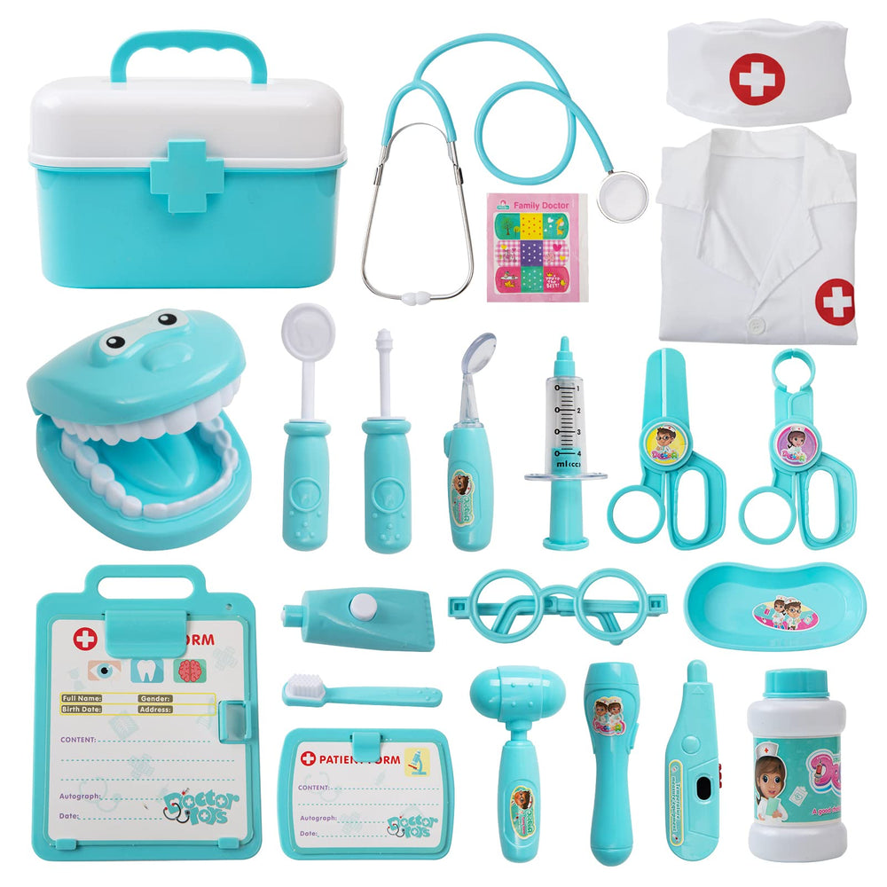 Doctor Kit for Kids, Toddler Doctor Playset with Real Stethoscope(Blue)