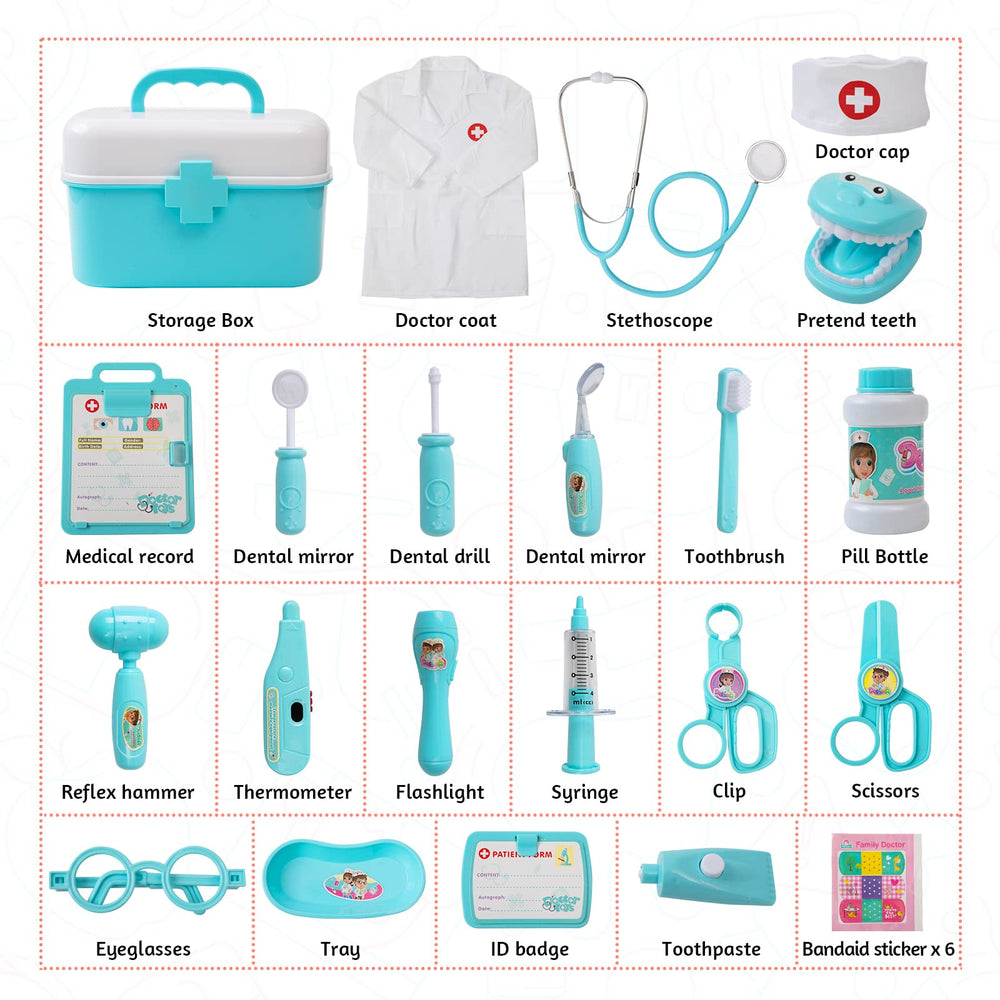 Doctor Kit for Kids, Toddler Doctor Playset with Real Stethoscope(Blue)