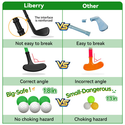 Liberry Toddler Golf Set for Ages 2 3 4 Boys Girls, Upgraded Kids Golf Cart with Shoulder Strap Design, Outdoor Indoor Sports Toys Birthday Gifts, Black