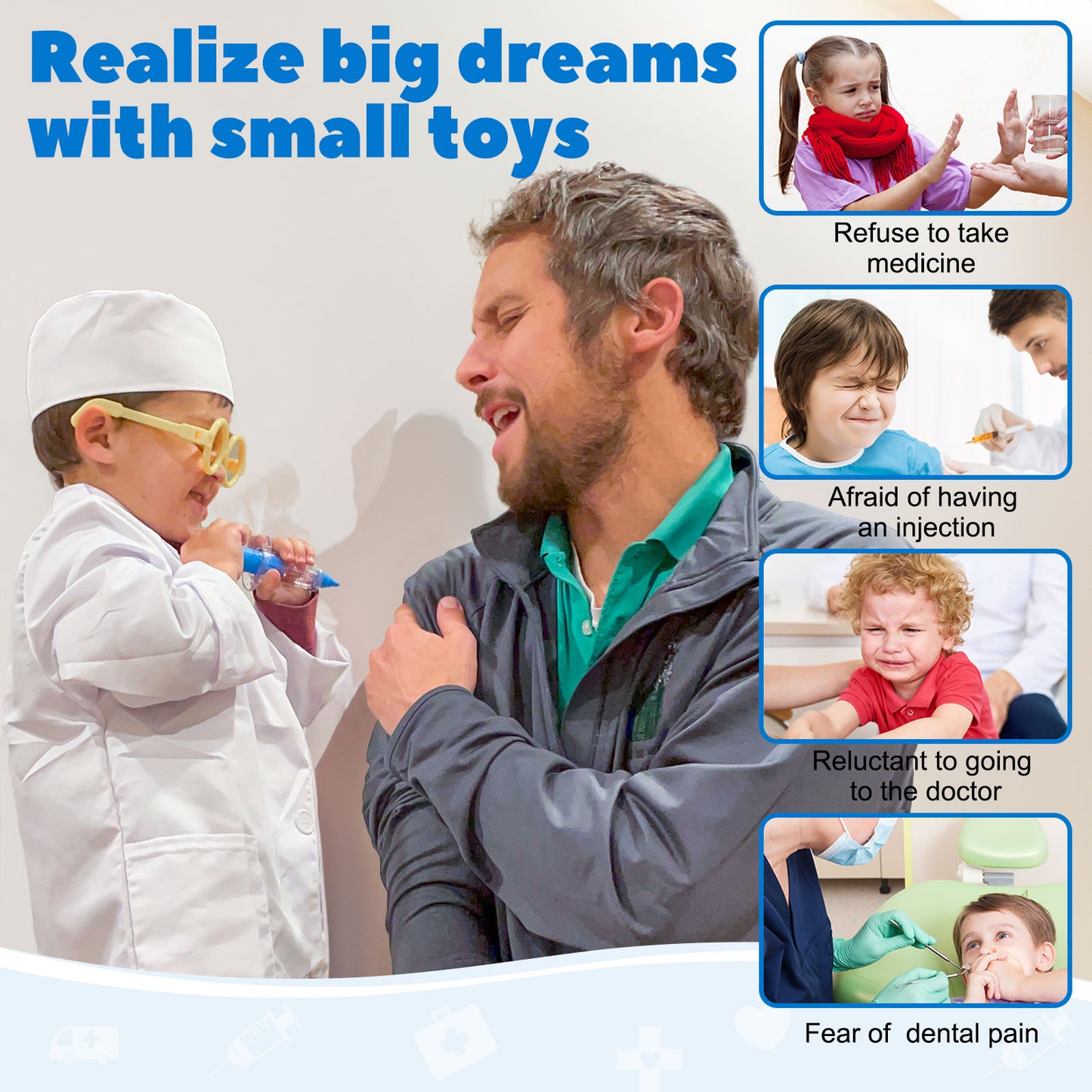 Liberry Doctor Kit for Toddlers 3 4 5 Years Old, Kids Doctor Play Set for Girls Boys Toy, Pretend Play Medical Kit with Stethoscope & Costume for Birthday Gift Blue