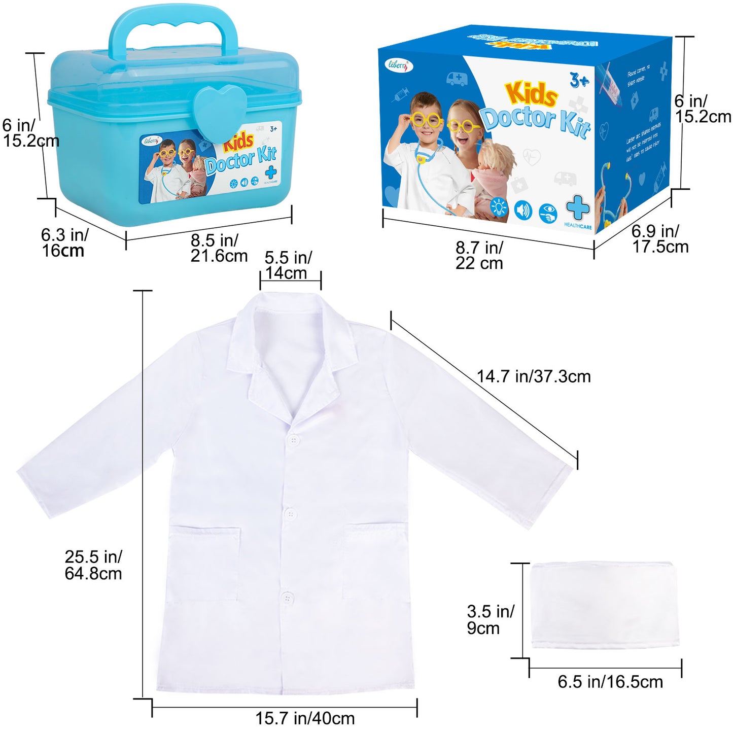 Liberry Doctor Kit for Toddlers 3 4 5 Years Old, Kids Doctor Play Set for Girls Boys Toy, Pretend Play Medical Kit with Stethoscope & Costume for Birthday Gift Blue