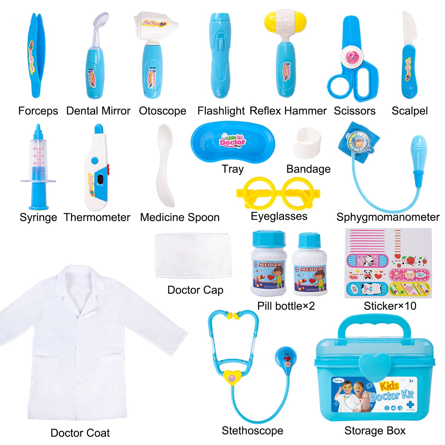 Liberry Doctor Kit for Toddlers 3 4 5 Years Old, Kids Doctor Play Set for Girls Boys Toy, Pretend Play Medical Kit with Stethoscope & Costume for Birthday Gift Blue