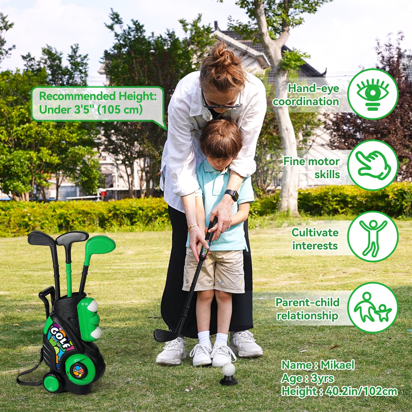 Liberry Toddler Golf Set for Ages 2 3 4 Boys Girls, Upgraded Kids Golf Cart with Shoulder Strap Design, Outdoor Indoor Sports Toys Birthday Gifts, Black