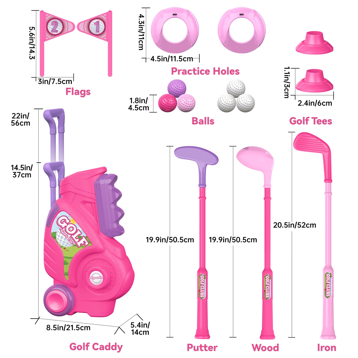 Liberry Toddler Golf Set for 1 2 3 4 Years Old, Upgraded Kids Golf Cart with Unique Shoulder Strap Design, Indoor and Outdoor Golf Toys for Boys Girls (Pink)