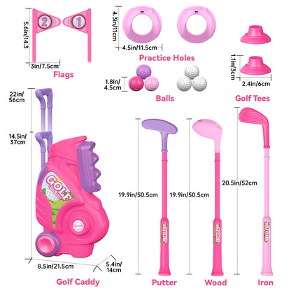 Liberry Toddler Golf Set for 1 2 3 4 Years Old, Upgraded Kids Golf Cart with Unique Shoulder Strap Design, Indoor and Outdoor Golf Toys for Boys Girls (Pink)