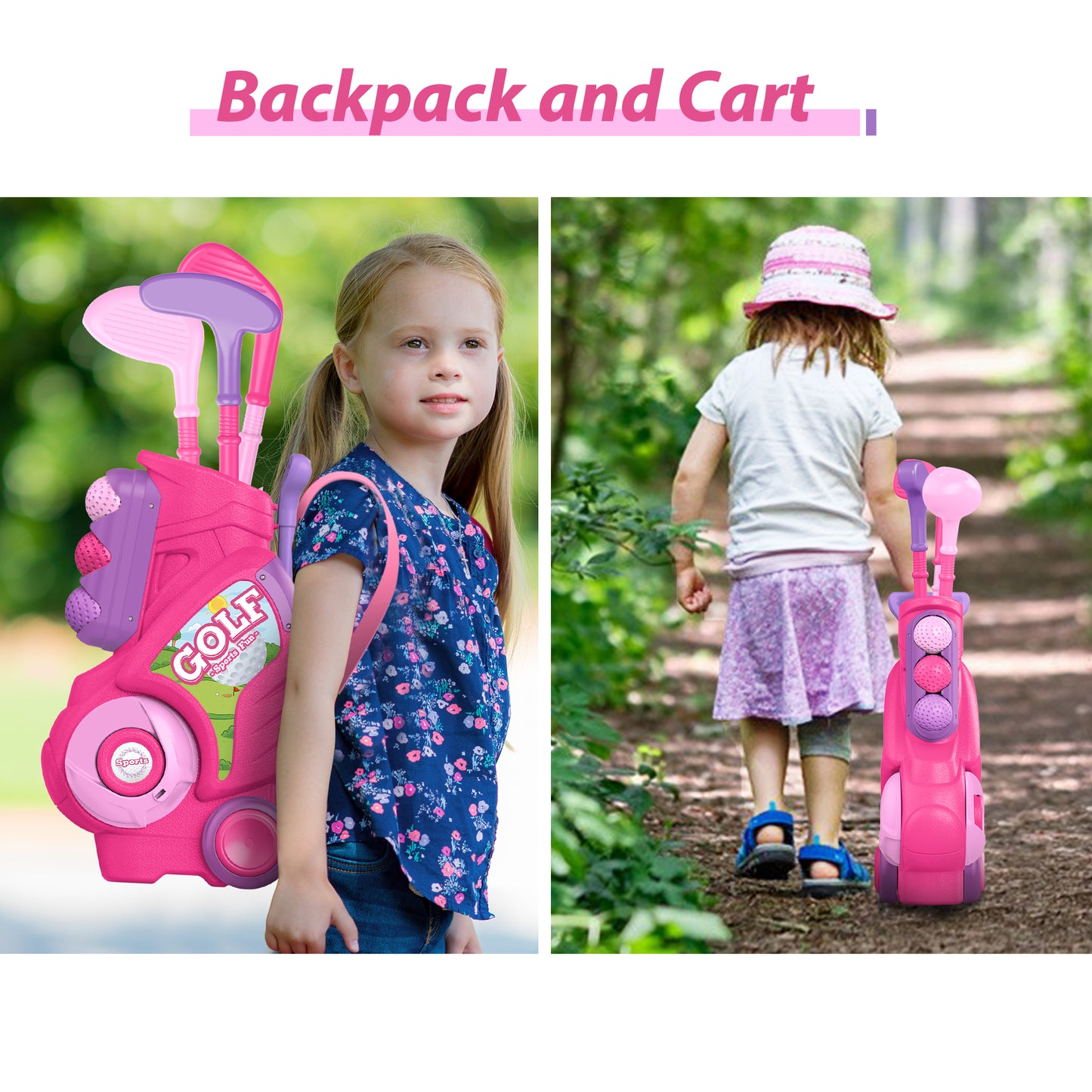 Liberry Toddler Golf Set for 1 2 3 4 Years Old, Upgraded Kids Golf Cart with Unique Shoulder Strap Design, Indoor and Outdoor Golf Toys for Boys Girls (Pink)