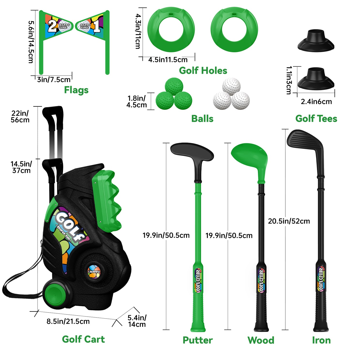 Liberry Toddler Golf Set for Ages 2 3 4 Boys Girls, Upgraded Kids Golf Cart with Shoulder Strap Design, Outdoor Indoor Sports Toys Birthday Gifts, Black