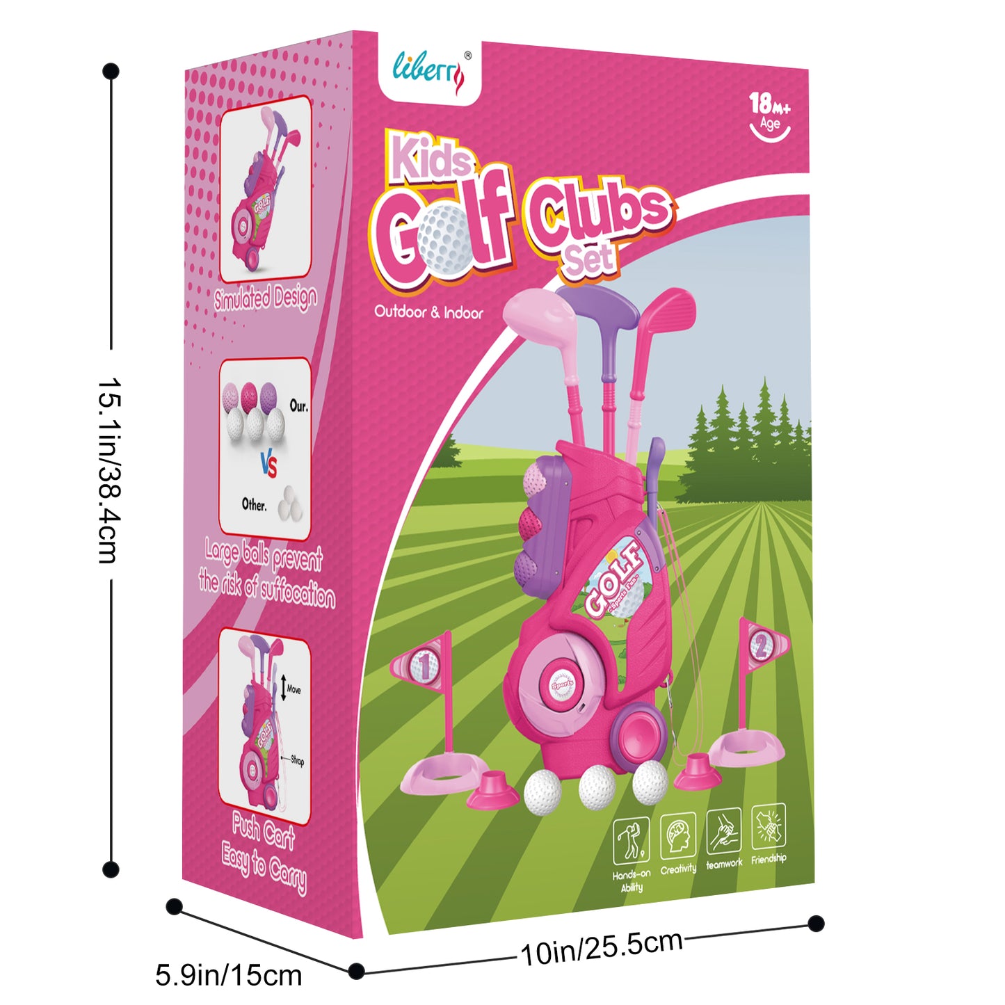 Liberry Toddler Golf Set for 1 2 3 4 Years Old, Upgraded Kids Golf Cart with Unique Shoulder Strap Design, Indoor and Outdoor Golf Toys for Boys Girls (Pink)