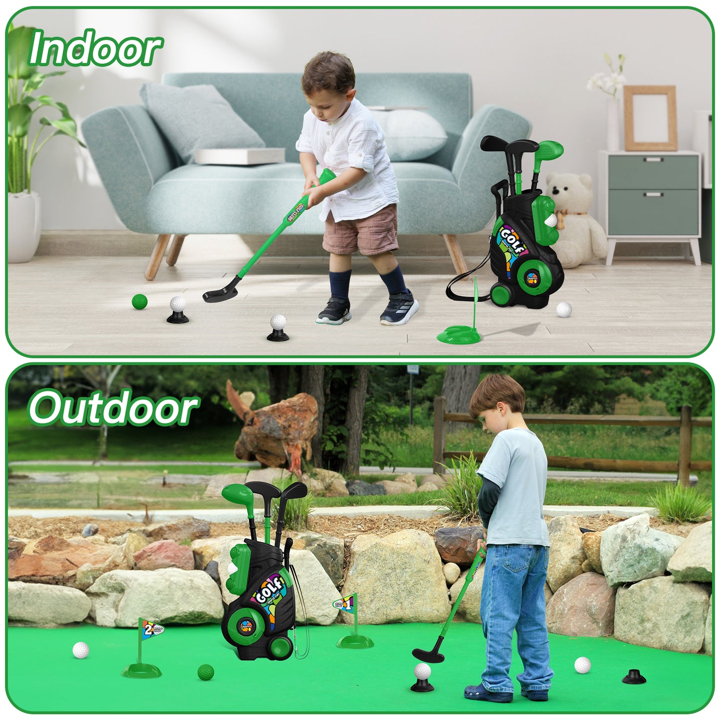 Liberry Toddler Golf Set for Ages 2 3 4 Boys Girls, Upgraded Kids Golf Cart with Shoulder Strap Design, Outdoor Indoor Sports Toys Birthday Gifts, Black