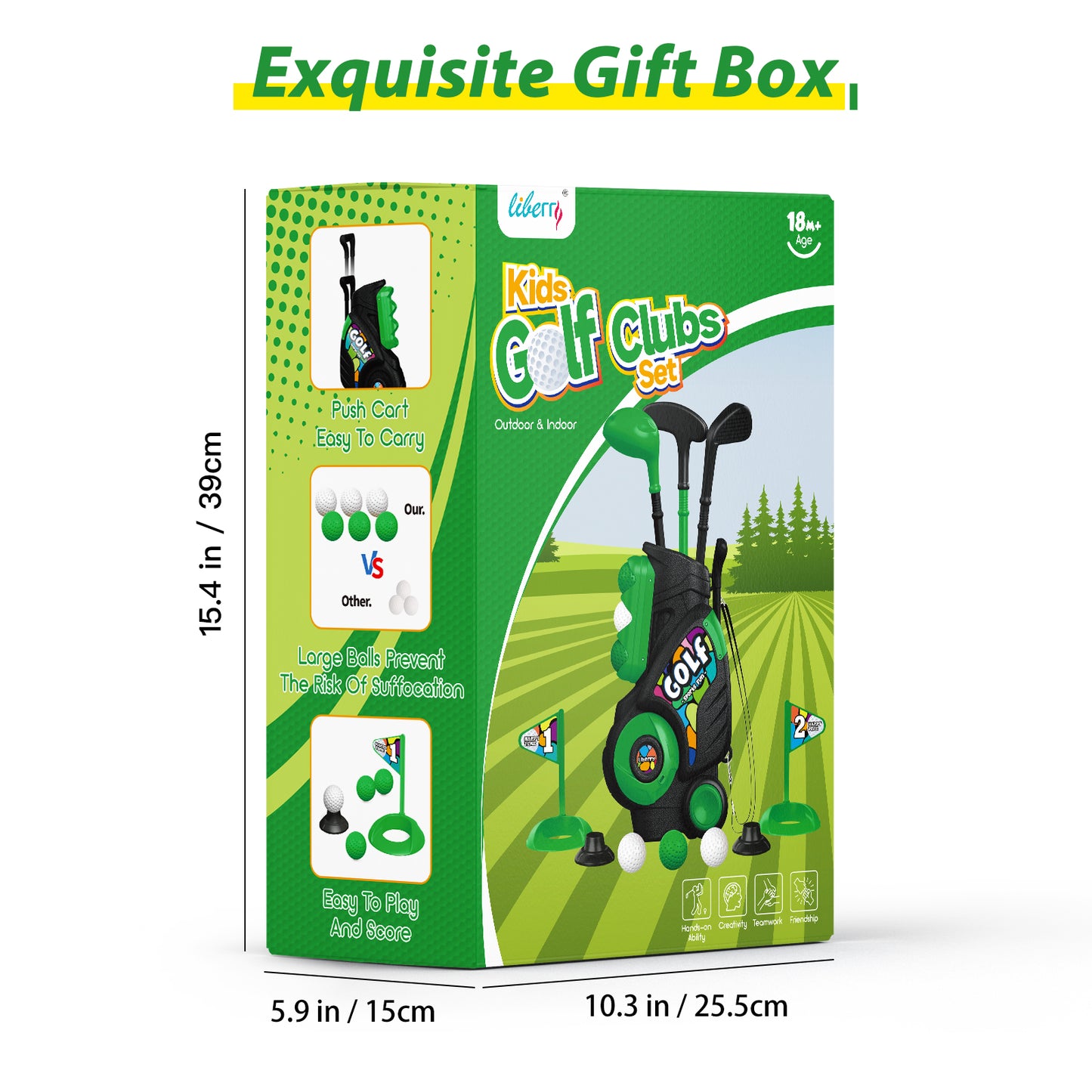 Liberry Toddler Golf Set for Ages 2 3 4 Boys Girls, Upgraded Kids Golf Cart with Shoulder Strap Design, Outdoor Indoor Sports Toys Birthday Gifts, Black