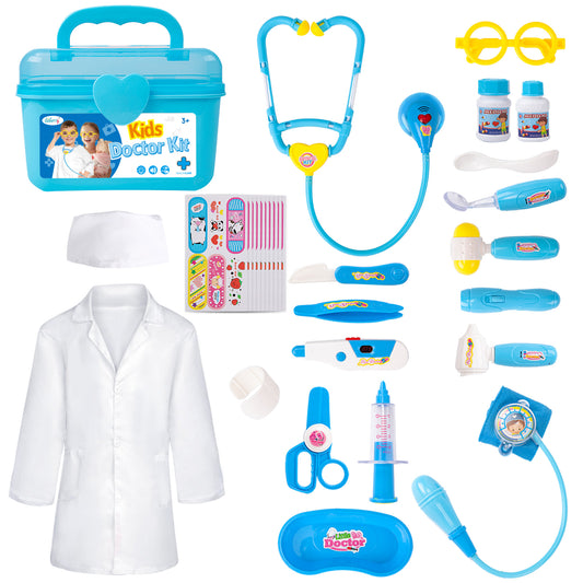 Liberry Doctor Kit for Toddlers 3 4 5 Years Old, Kids Doctor Play Set for Girls Boys Toy, Pretend Play Medical Kit with Stethoscope & Costume for Birthday Gift Blue