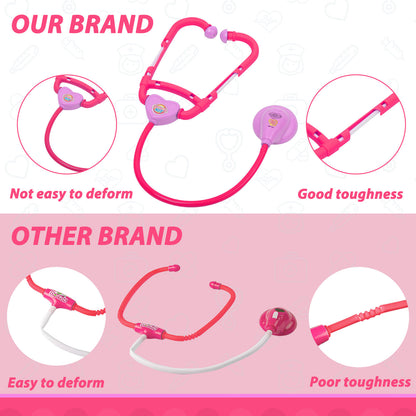 Liberry Doctor Kit for Toddlers Ages 2 3 4 5, Pretend Kids Doctor Playset with Cart, Costume and Stethoscope, Role Play Medical Toys Birthday Gift for Girls Boys (Pink)