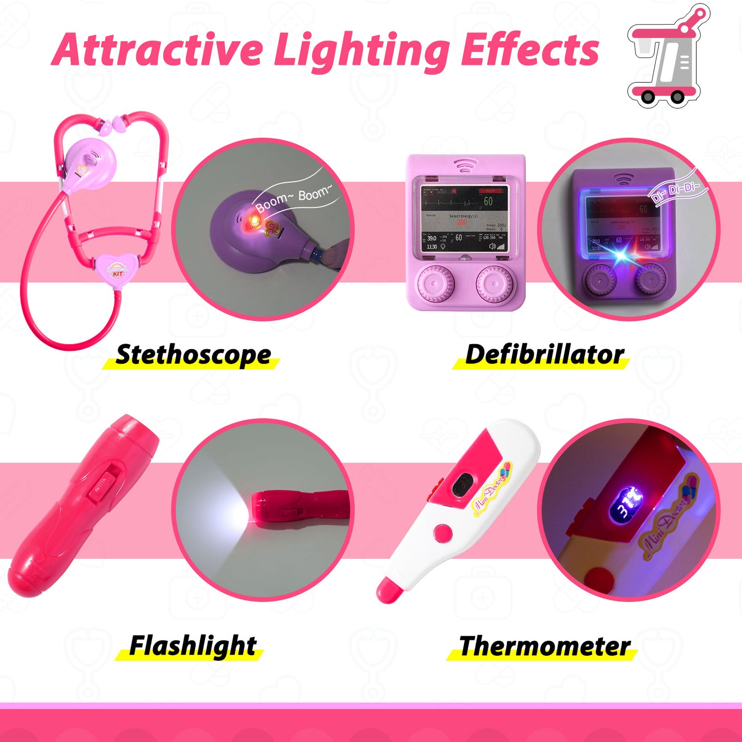 Liberry Doctor Kit for Toddlers Ages 2 3 4 5, Pretend Kids Doctor Playset with Cart, Costume and Stethoscope, Role Play Medical Toys Birthday Gift for Girls Boys (Pink)