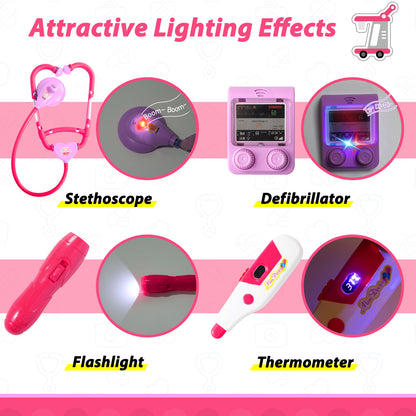 Liberry Doctor Kit for Toddlers Ages 2 3 4 5, Pretend Kids Doctor Playset with Cart, Costume and Stethoscope, Role Play Medical Toys Birthday Gift for Girls Boys (Pink)