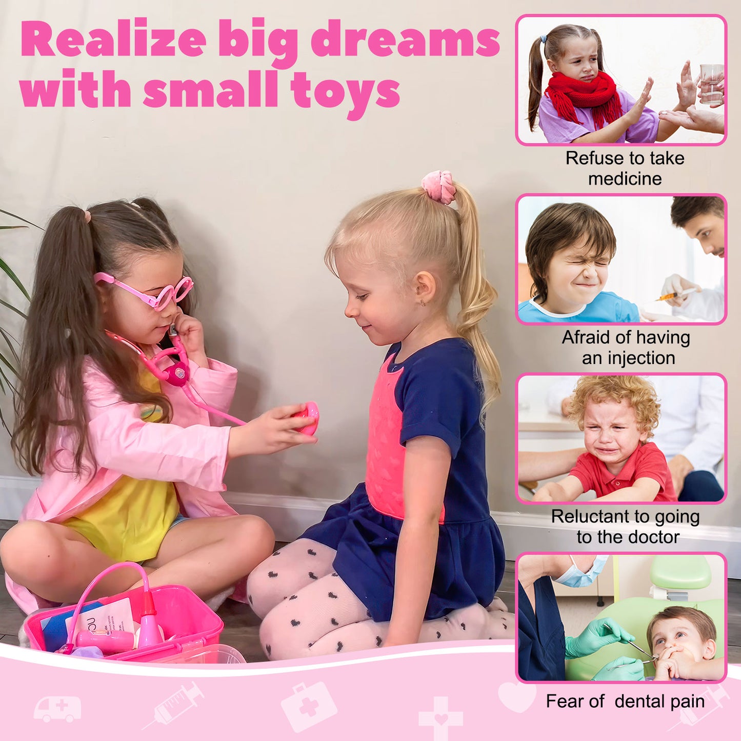 Liberry Doctor Kit for Toddlers 3 4 5 Years Old, Kids Doctor Play Set for Girls Boys Toy, Pretend Play Medical Kit with Stethoscope & Costume for Christmas Birthday Gift Pink