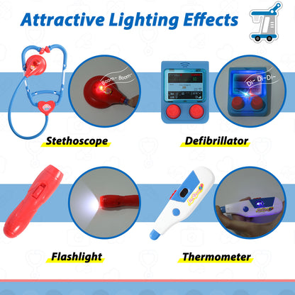 Liberry Doctor Kit for Toddlers Ages 2 3 4 5, Pretend Kids Doctor Playset with Cart, Costume and Stethoscope, Role Play Medical Toys Birthday Gift for Girls Boys (Blue)