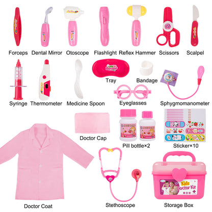 Liberry Doctor Kit for Toddlers 3 4 5 Years Old, Kids Doctor Play Set for Girls Boys Toy, Pretend Play Medical Kit with Stethoscope & Costume for Christmas Birthday Gift Pink