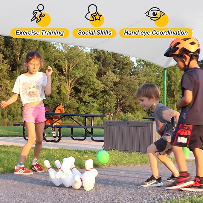 Liberry Kids Bowling Set, 10 Plastic Toy Bowling Pins & 2 Balls, Toddler Indoor Outdoor Sports Games, Educational Birthday Gifts for Boys Girls Ages 2 3 4 5 (White)