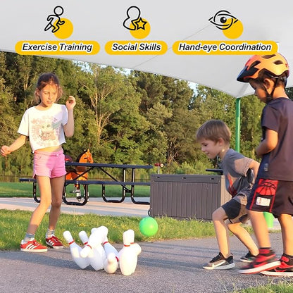 Liberry Kids Bowling Set, 10 Plastic Toy Bowling Pins & 2 Balls, Toddler Indoor Outdoor Sports Games, Educational Birthday Gifts for Boys Girls Ages 2 3 4 5 (White)