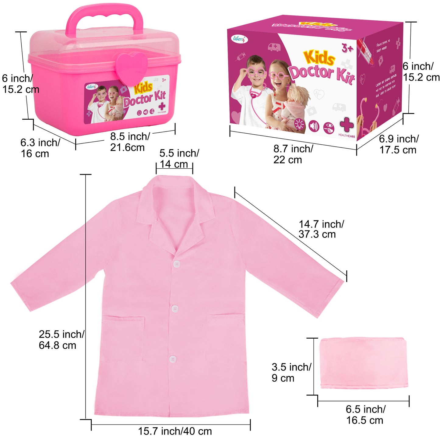 Liberry Doctor Kit for Toddlers 3 4 5 Years Old, Kids Doctor Play Set for Girls Boys Toy, Pretend Play Medical Kit with Stethoscope & Costume for Christmas Birthday Gift Pink