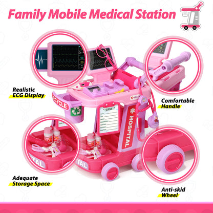 Liberry Doctor Kit for Toddlers Ages 2 3 4 5, Pretend Kids Doctor Playset with Cart, Costume and Stethoscope, Role Play Medical Toys Birthday Gift for Girls Boys (Pink)