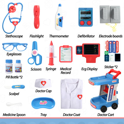 Liberry Doctor Kit for Toddlers Ages 2 3 4 5, Pretend Kids Doctor Playset with Cart, Costume and Stethoscope, Role Play Medical Toys Birthday Gift for Girls Boys (Blue)