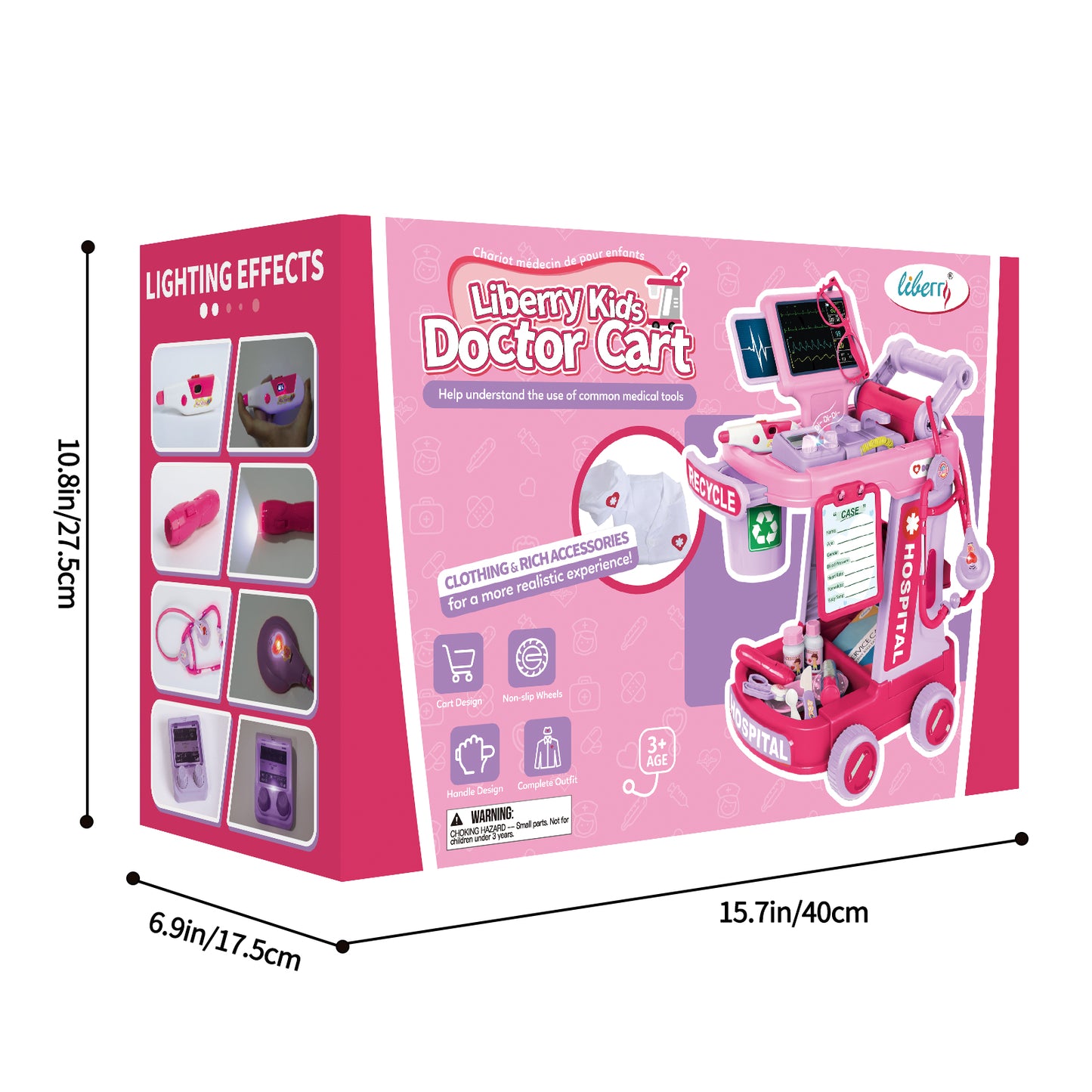 Liberry Doctor Kit for Toddlers Ages 2 3 4 5, Pretend Kids Doctor Playset with Cart, Costume and Stethoscope, Role Play Medical Toys Birthday Gift for Girls Boys (Pink)