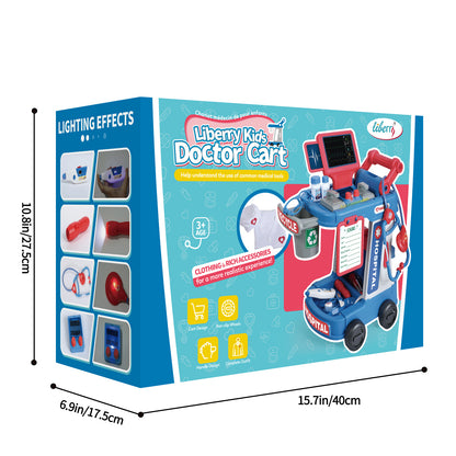 Liberry Doctor Kit for Toddlers Ages 2 3 4 5, Pretend Kids Doctor Playset with Cart, Costume and Stethoscope, Role Play Medical Toys Birthday Gift for Girls Boys (Blue)