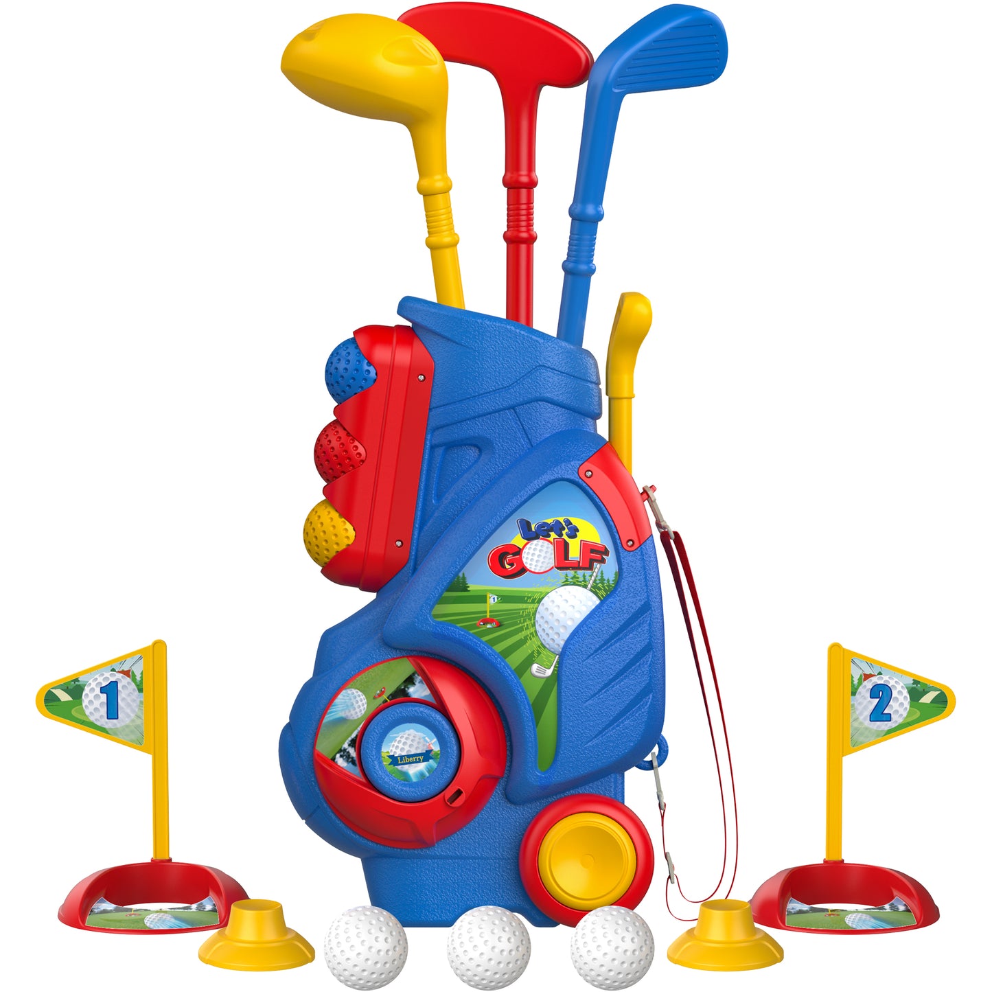 Golfa Aro Liberry por Infanoj, Plibonigita Golfa Ĉareto por Infanoj kun Unika Ŝultrorimena Dezajno, Ludiloj por Endomaj kaj Subĉielaj Sportoj, Donacoj por Knaboj, Knabinoj, 1, 2, 3, 4-Jaraj 