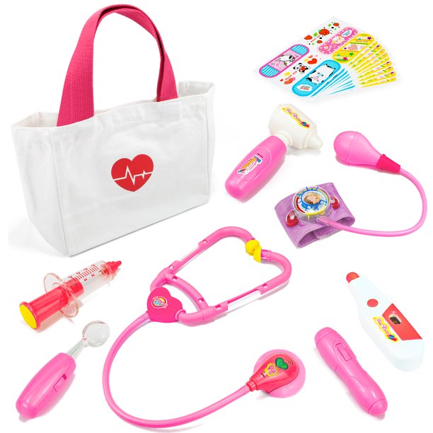 Durable Doctor Kit for Kids, 18 Pieces Pretend Play Doctor Toys-Pink