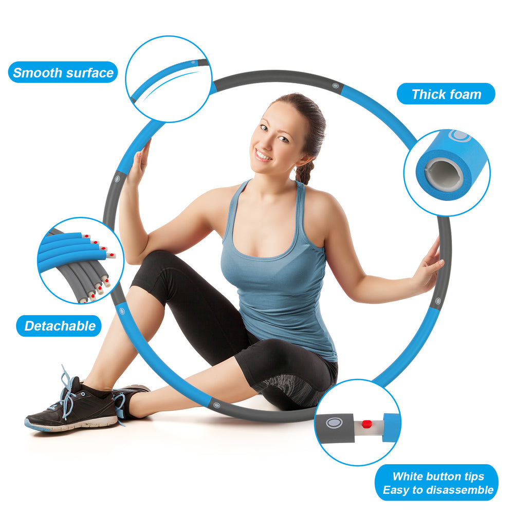 Exercise Hoop for Adults, Weighted Fitness Hoop for Exercise-2lb, 8 Section Detachable Design-Professional Soft Workout Hoop(Blue-Gray)